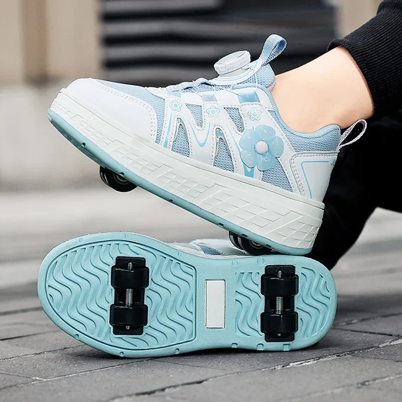 

Children's Speed Skating Skates Shoes with Wheels Unisex Racing 4 Wheel Roller Skates Shoes Sneakers with Wheels for Boy Girls