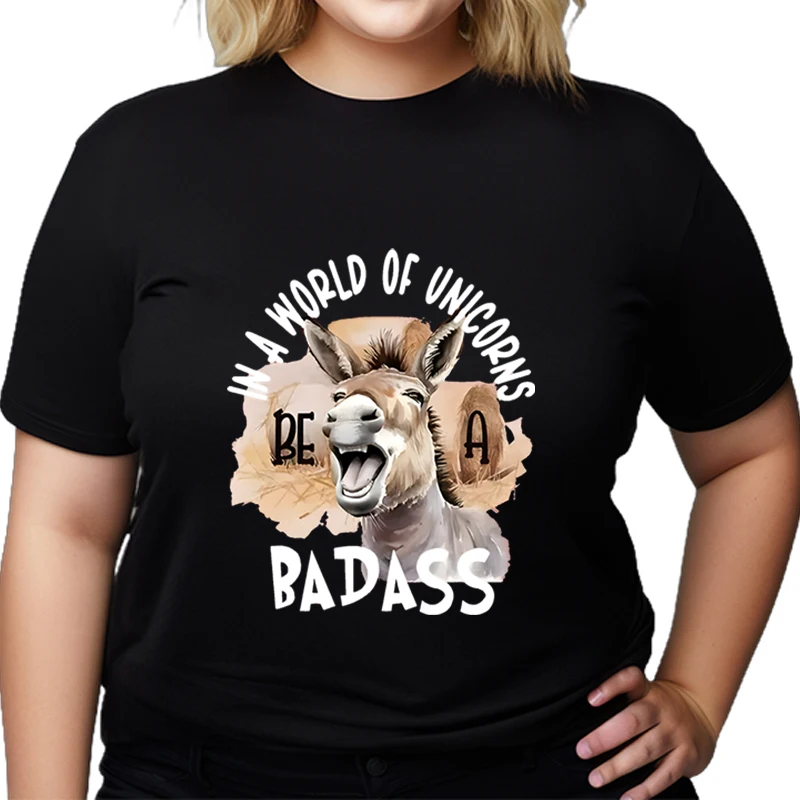 Oversized T Shirt Donkey Be A Badass Graphic T-shirt Woman Pluse Size Summer Short Sleeve Tee Casual Tops Women's Clothing Sales