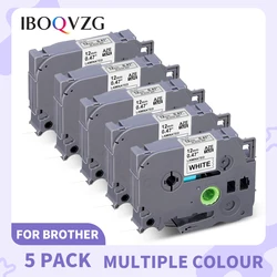 IBOQVZG 5PCS Black on White Tze231 Laminated Label Tape Compatible Brother p-touch label printers Tze-231 Tze 631 tz231 tz-231