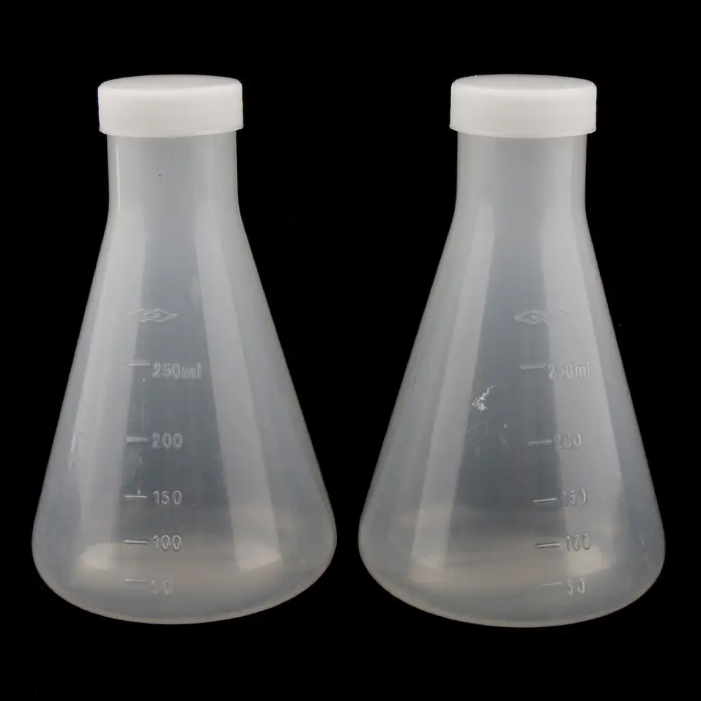 Graduated Plastic Science Lab Material 250ml Conical Flask with Lid Single Mouth for Chemistry Education