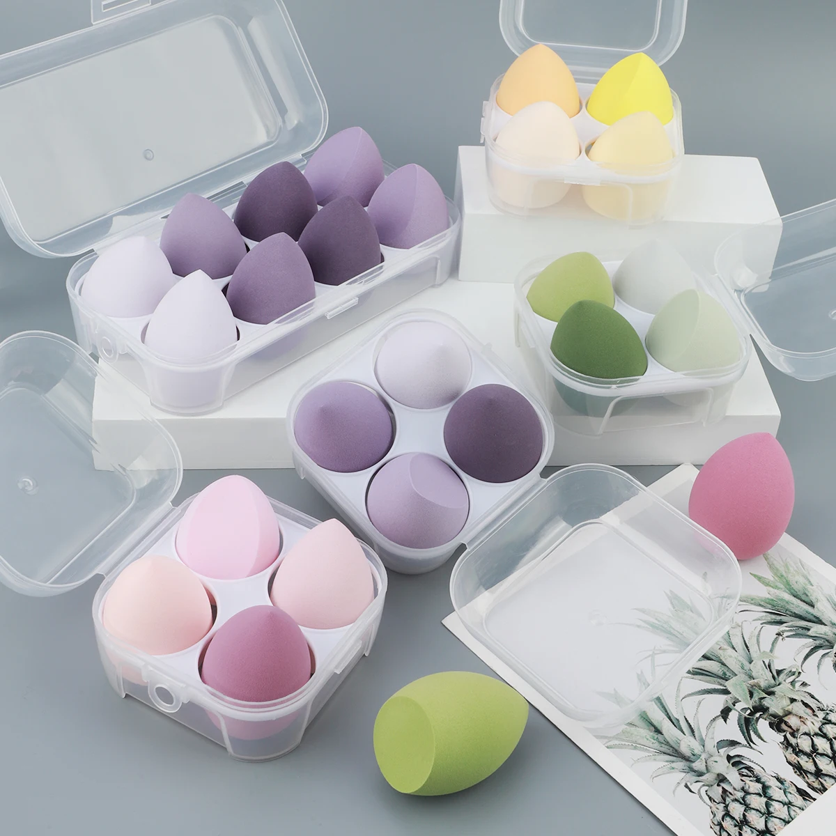 Éponge de maquillage douce à double usage pour fond de teint et poudre, avec boîte de rangement, accessoires de beauté pour femmes, 4/8 pièces