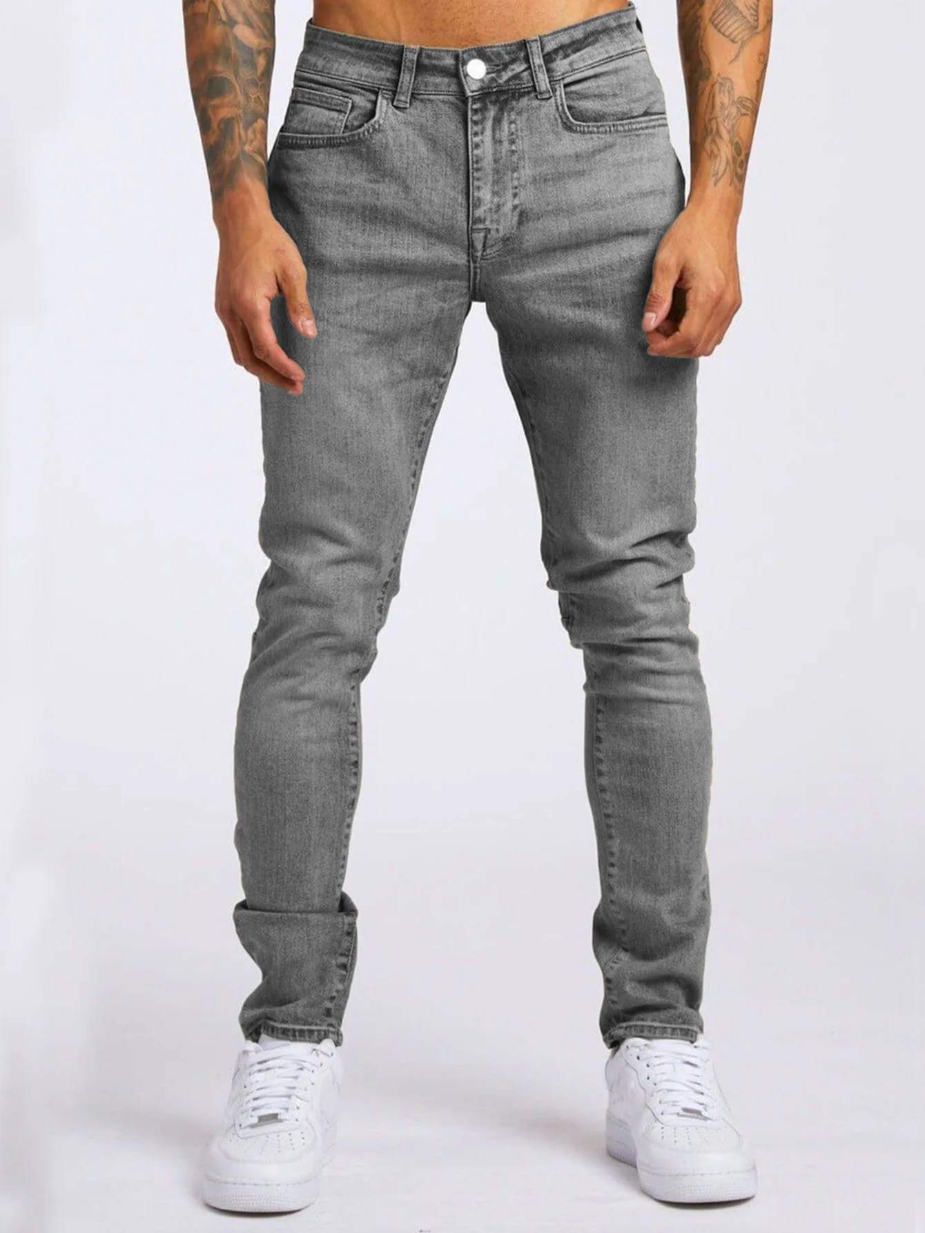 Mens Jeans Elastic Skinny Solid Color Stretch Pencil Pants Slim Fit Denim Jeans… - Image 3
