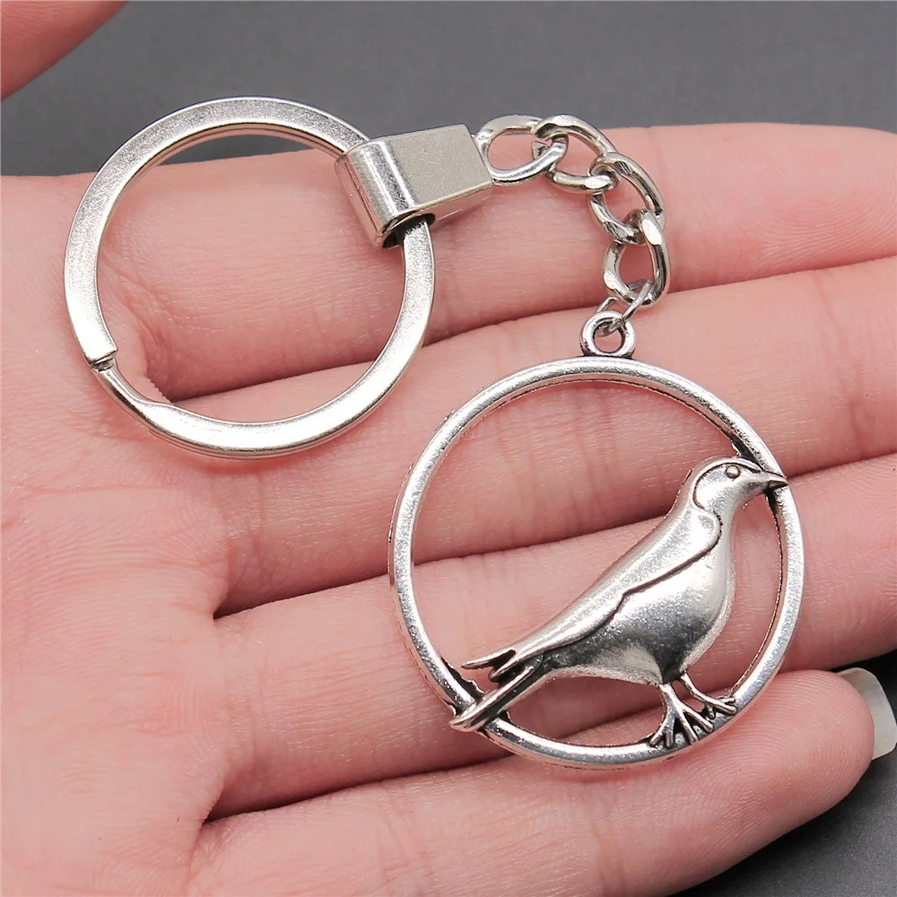 Dropshipping Antique Silver Color 33mm Bird Pendant Keyring Souvenirs Gift