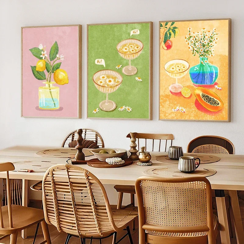 Just Eat It Illustration Wall Art Prints Food Drinks Posters Peach Tree In Vase Canvas Painting Home Decor Kitchen Art Unframed