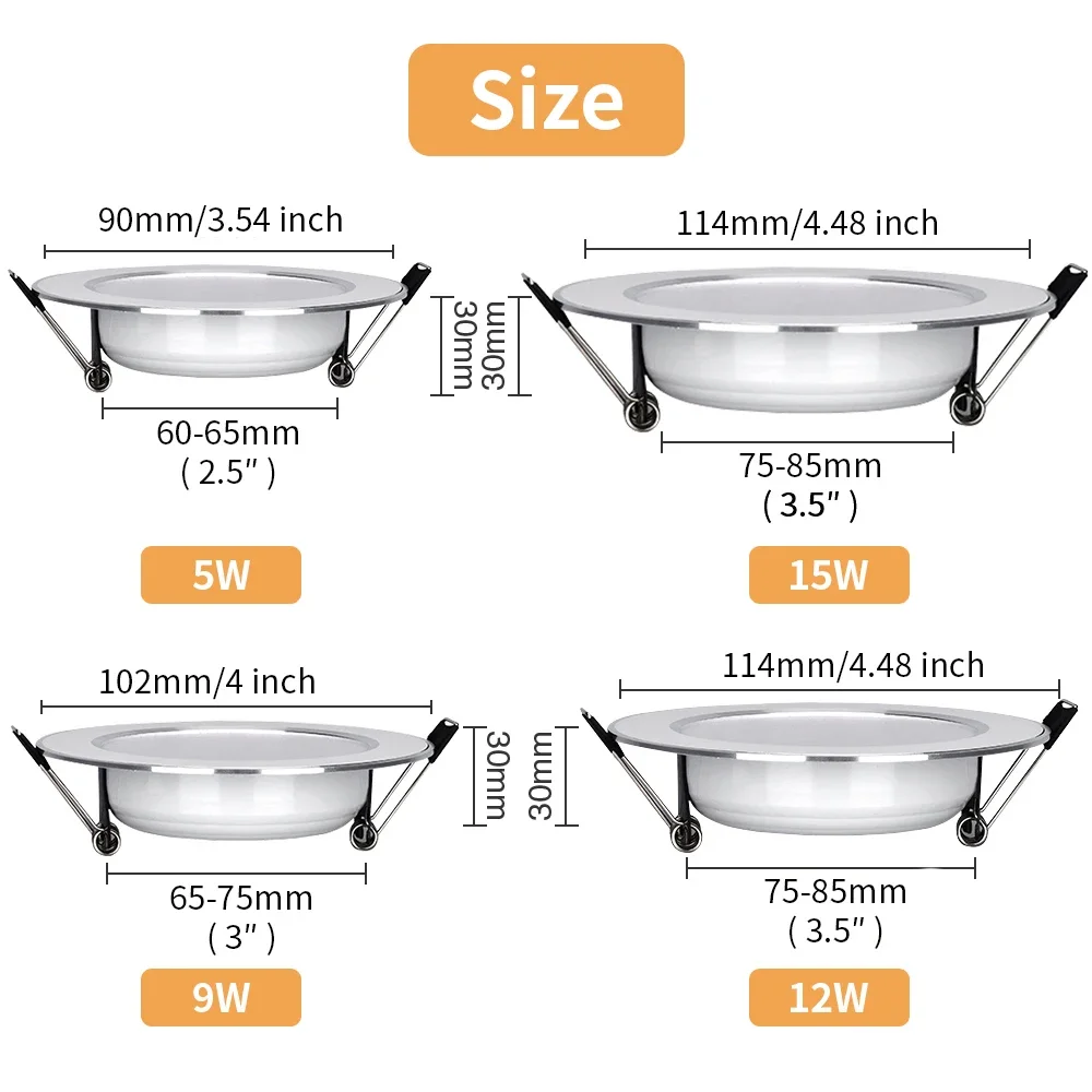 10PCS LED Downlight Recessed Ceiling Lamp 5W 9W 12W 15W Stepless Dimming With Drive Round Panel Light Spotlight Indoor Lighting