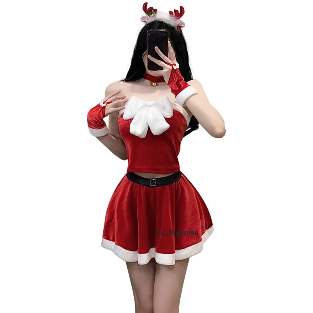 Disfraces de Cosplay de la señora Santa Claus de navidad, traje de Festival de vacaciones, vestido de fiesta de lujo, conjunto de Top corto y falda, lencería Sexy, camisón