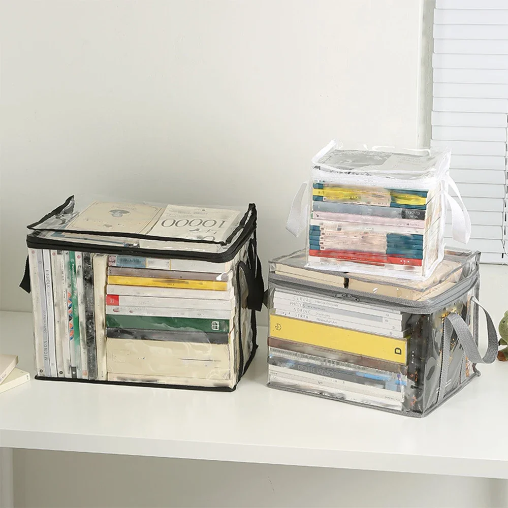 Clear PVC Book Storage Bag - Transparent, Dustproof, High Quality, Foldable Organizer with Handles for Books and magazine