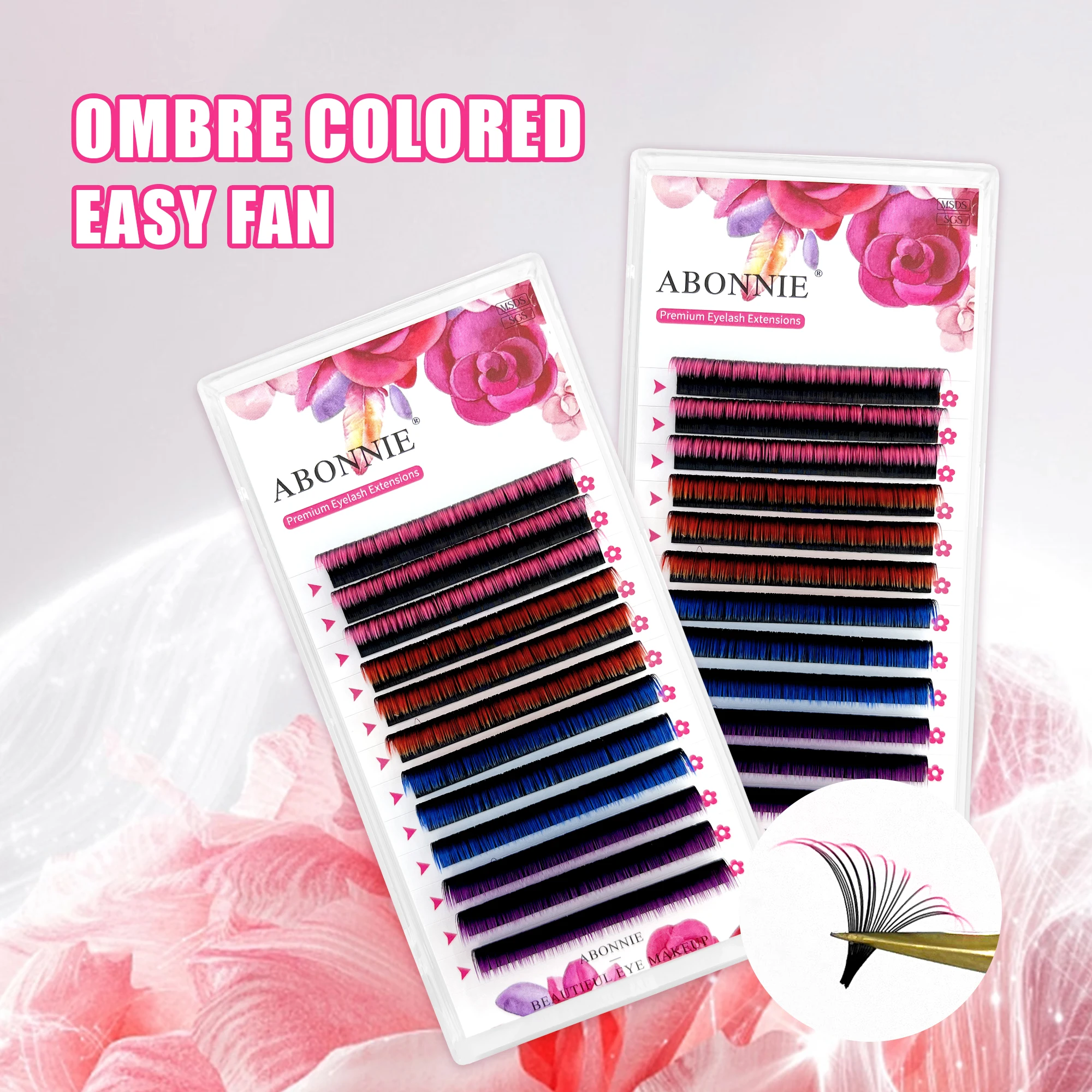 Abonnie Colored Easy Fan Lashes Extensions Ombre Colored Eyelashes Auto Fanning Blooming Eyelash Volume Fans