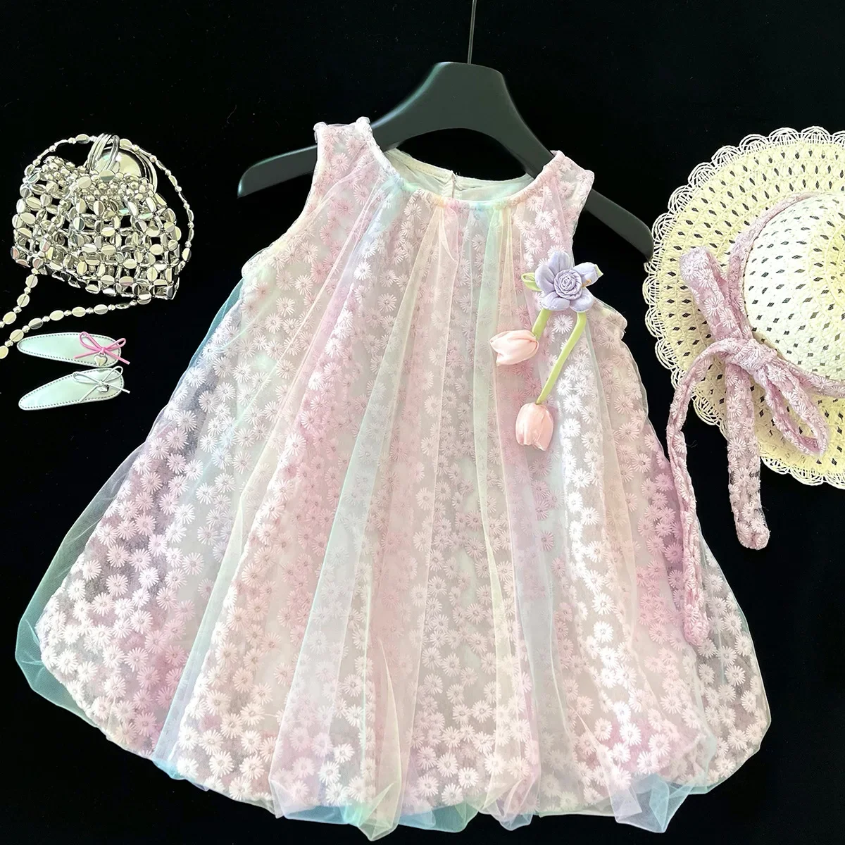 

Girl Princess Dress Flower Mesh Sleeveless Dress for Girls 2-7 Years Toddler Girl Clothes Girls Casual Dresses Summer Children