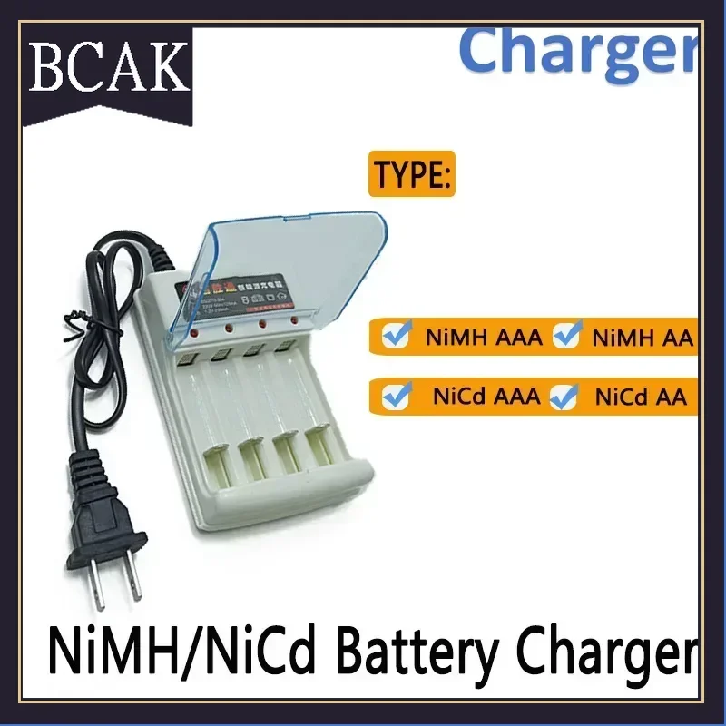 BCAK discount store1.2V4 Slots BatteryCharger withLED Indicator Cover Protection for NiMH Rechargeable Battery AAA Quick Charger