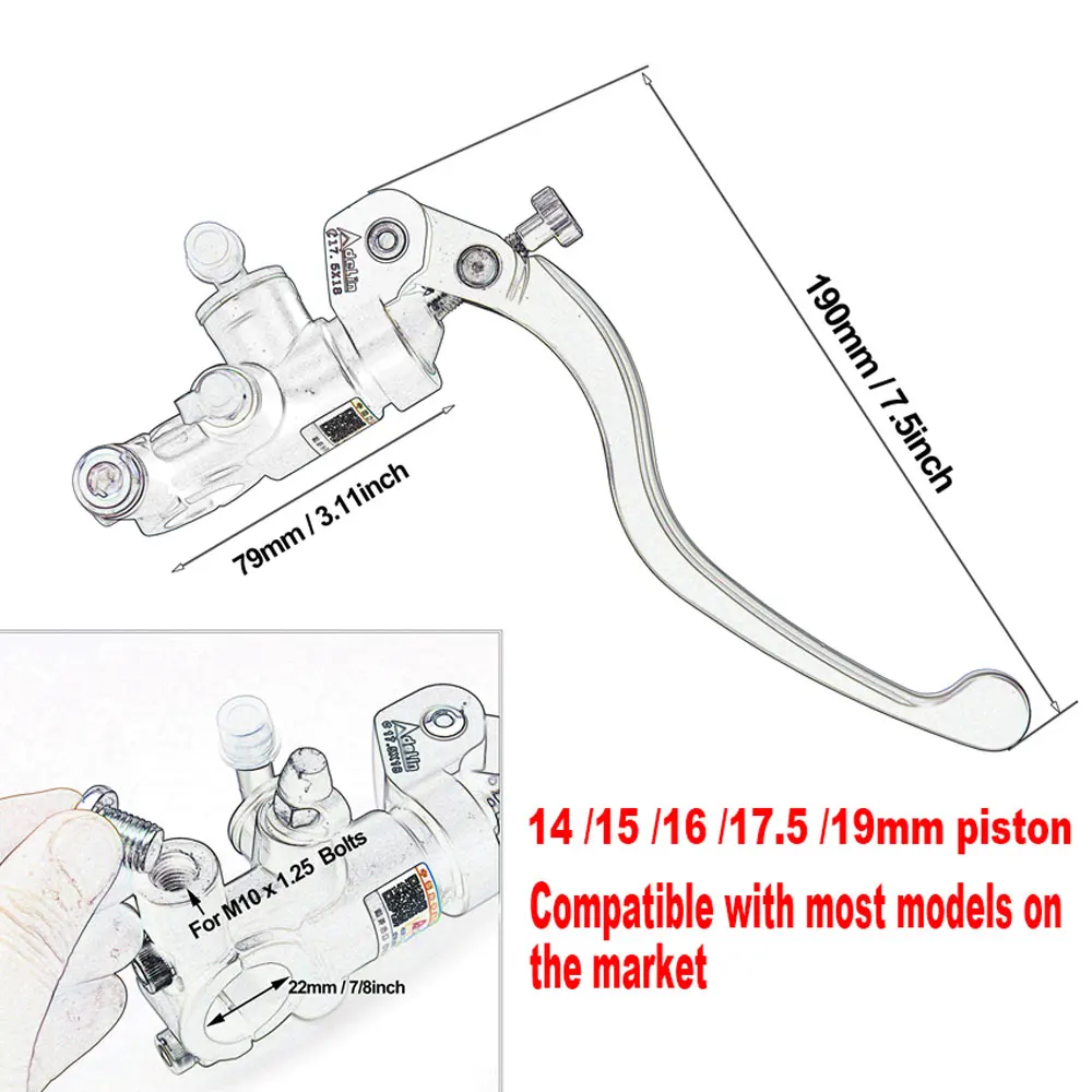 Adelin PX1 Motorcycle Radial Mounting Brake Clutch Master Cylinder 14/15/16/17.5/19mm Motorbike Hydraulic Pump Brakes Levers view 2