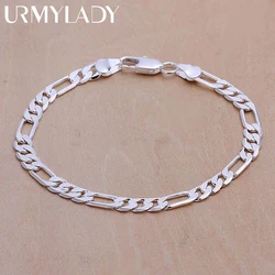 Pulsera de plata de ley 925 para hombre y mujer, brazalete con cadena de 6mm, bonito regalo de boda, joyería a la moda, 20cm y 8 pulgadas