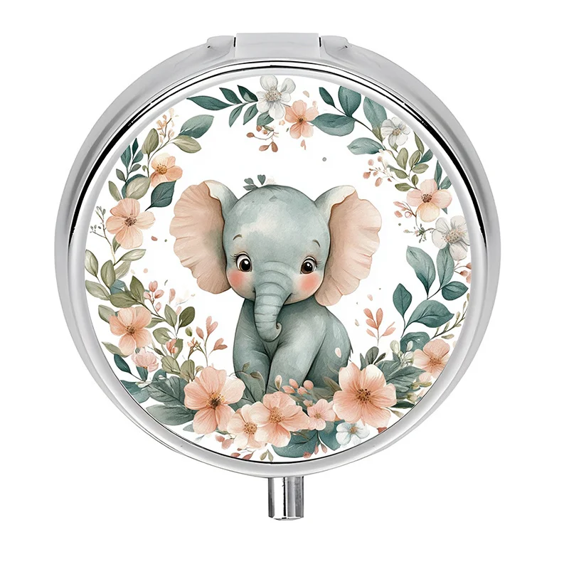 Mini Pill Box with 3 Compartments, Floral Elephant-Themed Mini Pill Box, Pill Organizer, Perfect for Travel and Storing Vitamins