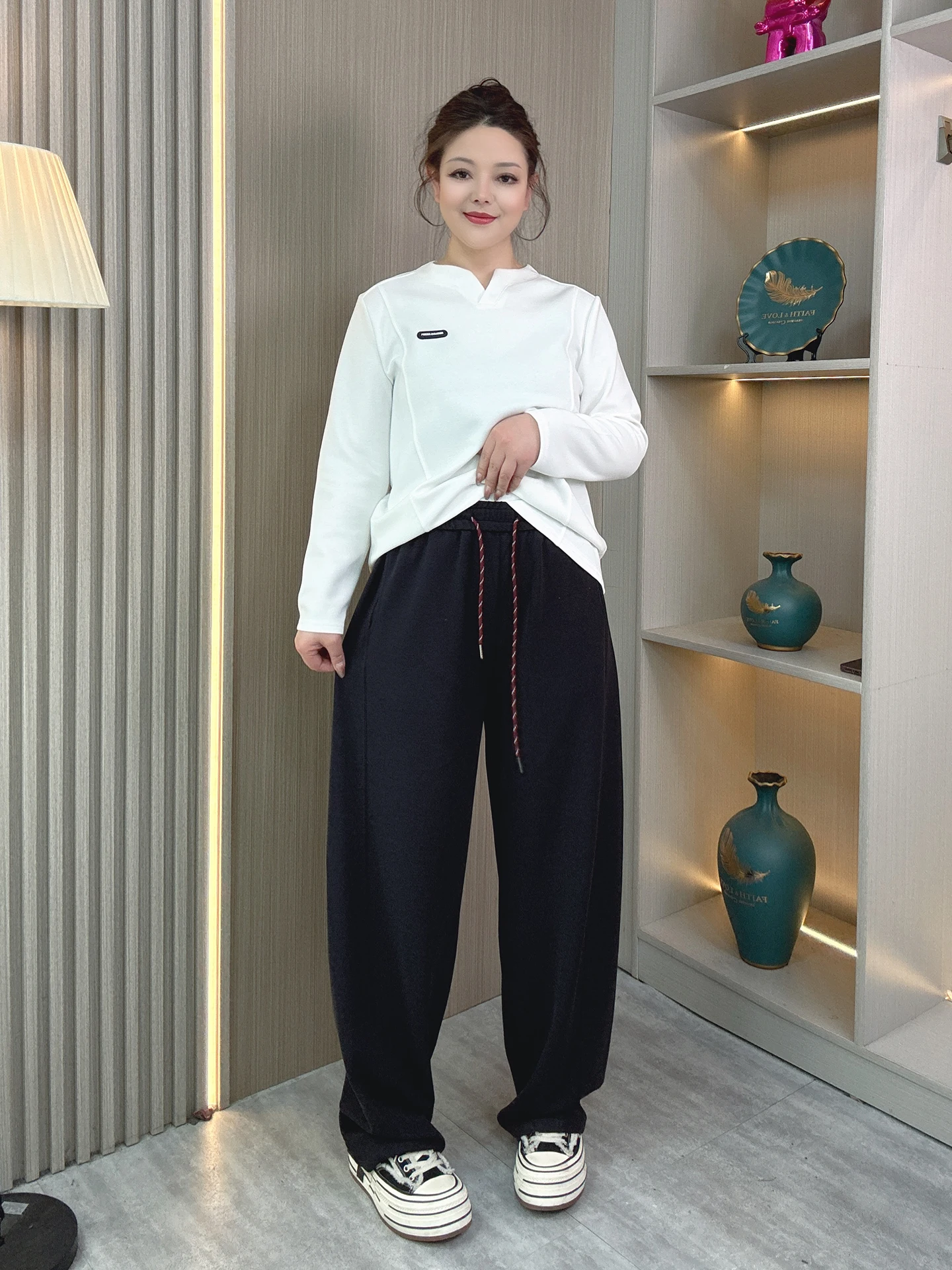 

Женские брюки с высокой талией и широкими штанинами, свободного кроя, на шнурке, повседневные спортивные штаны, с эластичным поясом, весна-осень, новинка