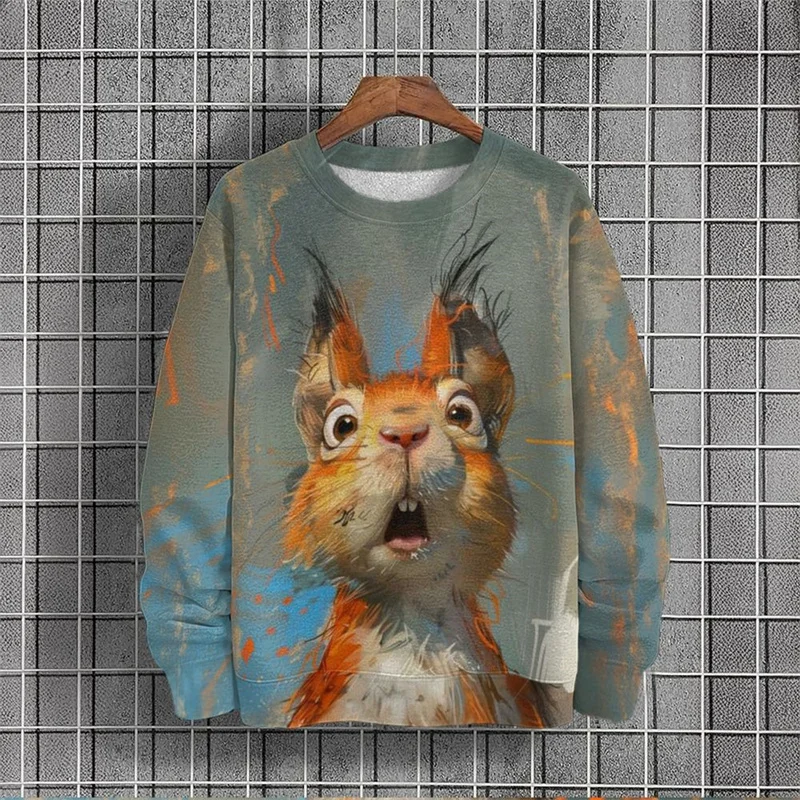 

Squirrel Hamster Pattern Hoodie For Men Funny Animal 3D Printed Sweatshirt Autumn Long Sleeve Top Loose Pullovers O-Neck Hoodies