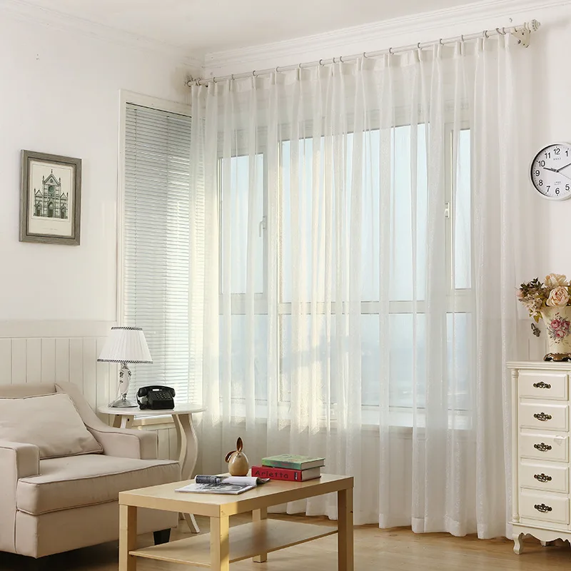 Pure White Shiny Silver Wire Stripe Tulle，Curtains for Living Room， Modern Simple Window Screen Bedroom Voile Blinds for windows