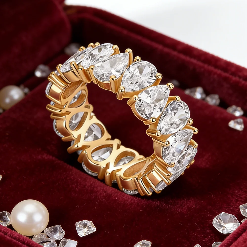 

Обручальное кольцо Waterdrop Moissanite Eternity Band с грушевидными бриллиантами, полностью инкрустированное, из серебра S925, штабелируемое, для женщин и мужчин
