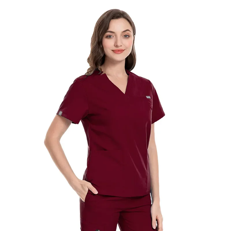 Hospital Surgical Gown V-neck Elastic Brush Hand Suit Short Sleeve Tops+Pants Scrubs Sets Unisex Pet Beauty Salon Nurse Uniforms