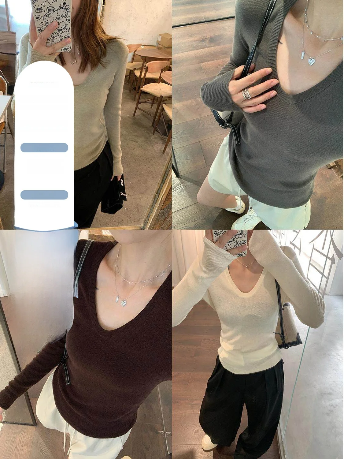 

Women's Slim Fit V-Ne Long Sve Wool Base irt Knitted Sweater Casual Sle Inner Wear Top for Autumn Season