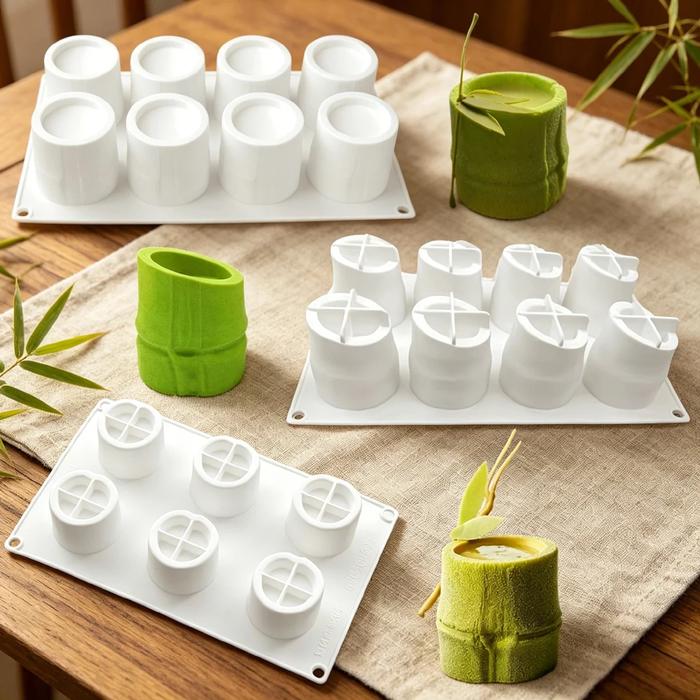 6 or 8-Cell Bamboo Joint Design Food Grade Mousse Cake Mould Silicone Chocolate Mold DIY Candle Mould Kitchen Dessert Tools