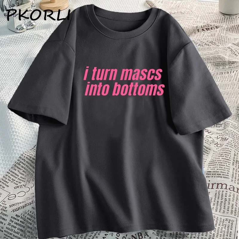 I Turn Mascs Into Bottoms Tshirt Women Lesbian Bisexual Pride T Shirt Funny WLW Couple LGBTQ T-Shirt Cotton Clothes Tops