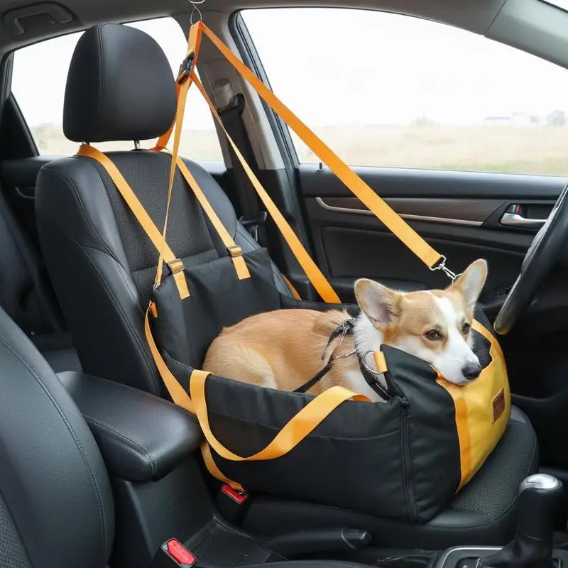 

Pet Car Seat 11.3kg For Small Dogs, Waterproof PP Cotton Filling, Side Handles Storage Pocket, Clip-On Leash, Travel Safety Seat
