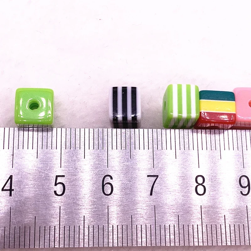 New Jewelry Resin Spacer Square Beads Mixed Striped Pattern about 30pcs 8mm( 5/16