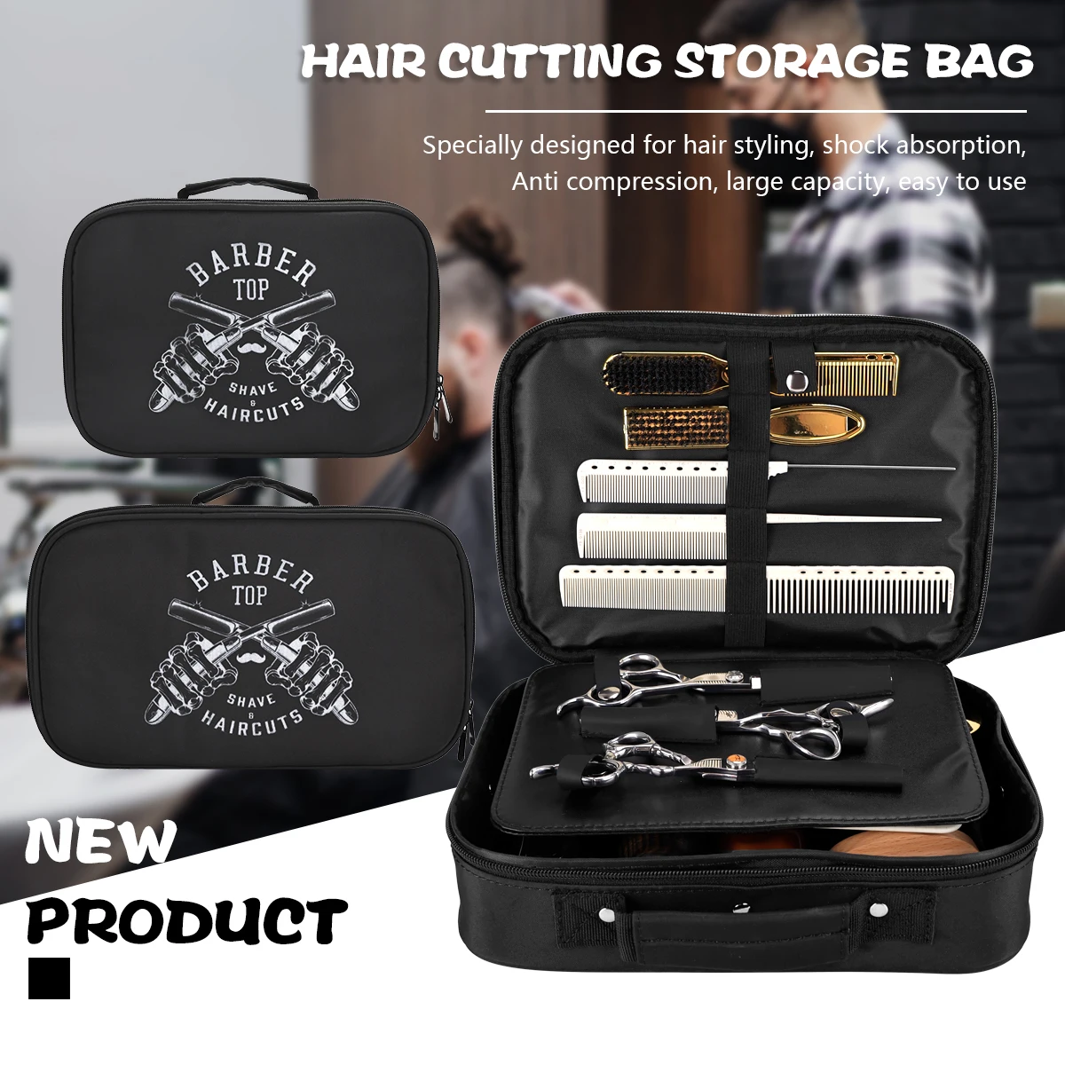 Large Capacity Styling Organizer for Travel Storage Portable Barber Tool Case, Shockproof Waterproof Trimmer Bag Cosmetic Bag