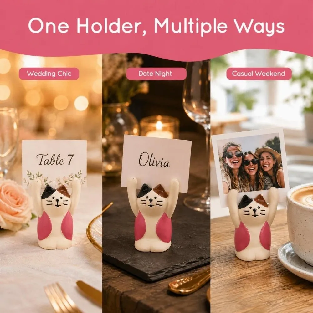 Animal Shaped Table Number Holder Resin Pink Memo Clip Holder Cartoon Design Base Clip Structure Desk Decoration Clip Office Use