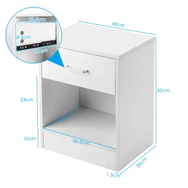 

ZK30 2pcs Night Stands with Drawer White