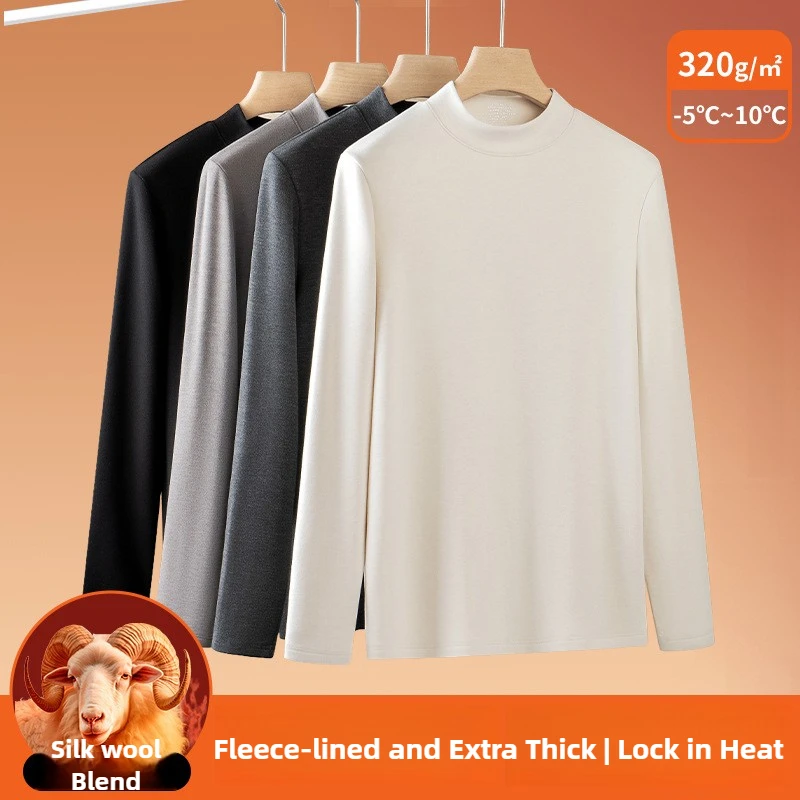 

New Arrival Men's Wool Blend Thermal Underwear Turtle Neck Base Layer Fleece Lined Ultra Warm for Extreme Cold