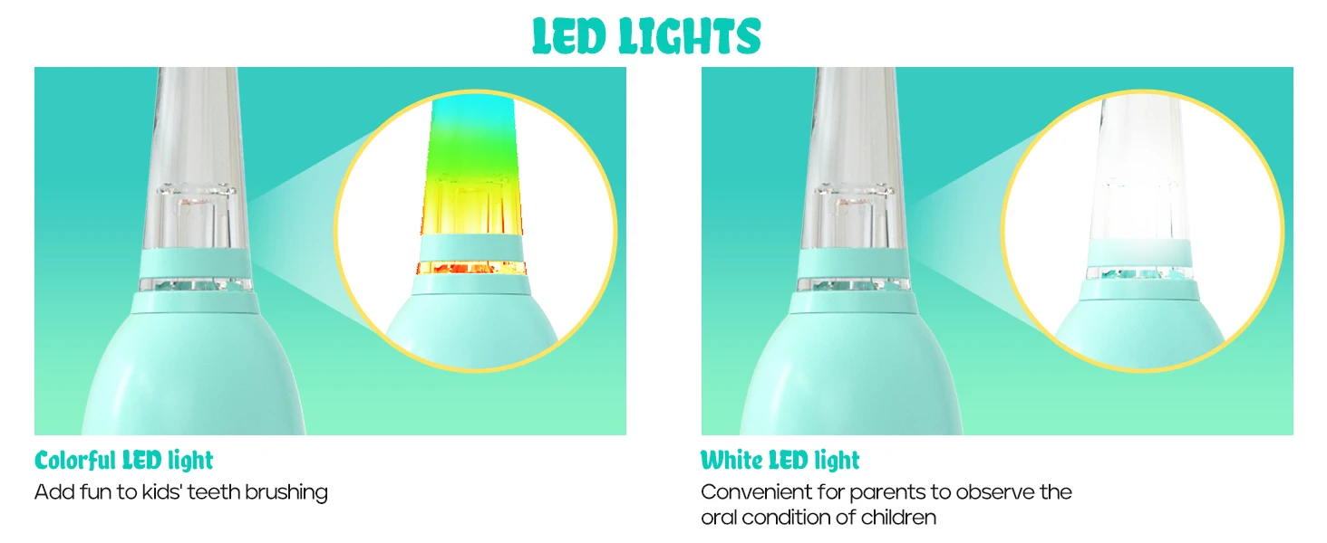 Seago Elektrische Kinderzahnbürste, Delfin-Design, bunt, mit LED, 2 Minuten Smart-Timer, IPX7 wasserdicht, zur Zahnreinigung – Detail 4