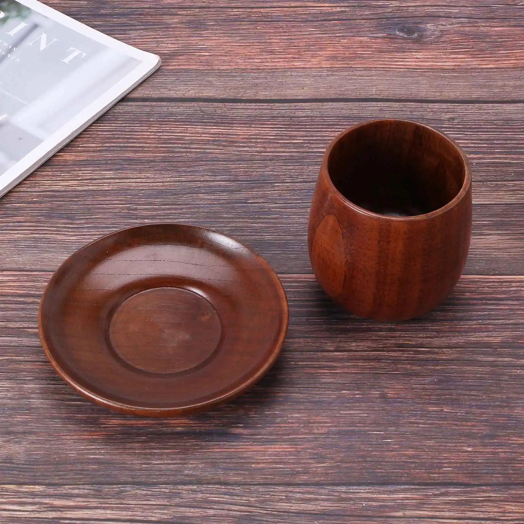 RIRI Copo de madeira estilo japonês, copo de barriga grande, saquê, madeira sólida, retrô, isolado, conjunto de xícara de chá, 150ml
