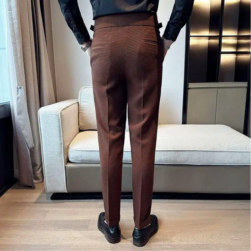 High Waisted Suit Pants for Men 2024 New Solid Color Formal Pantalones Hombre Casual Slim Fit Dress Pants Trousers Men Clothing