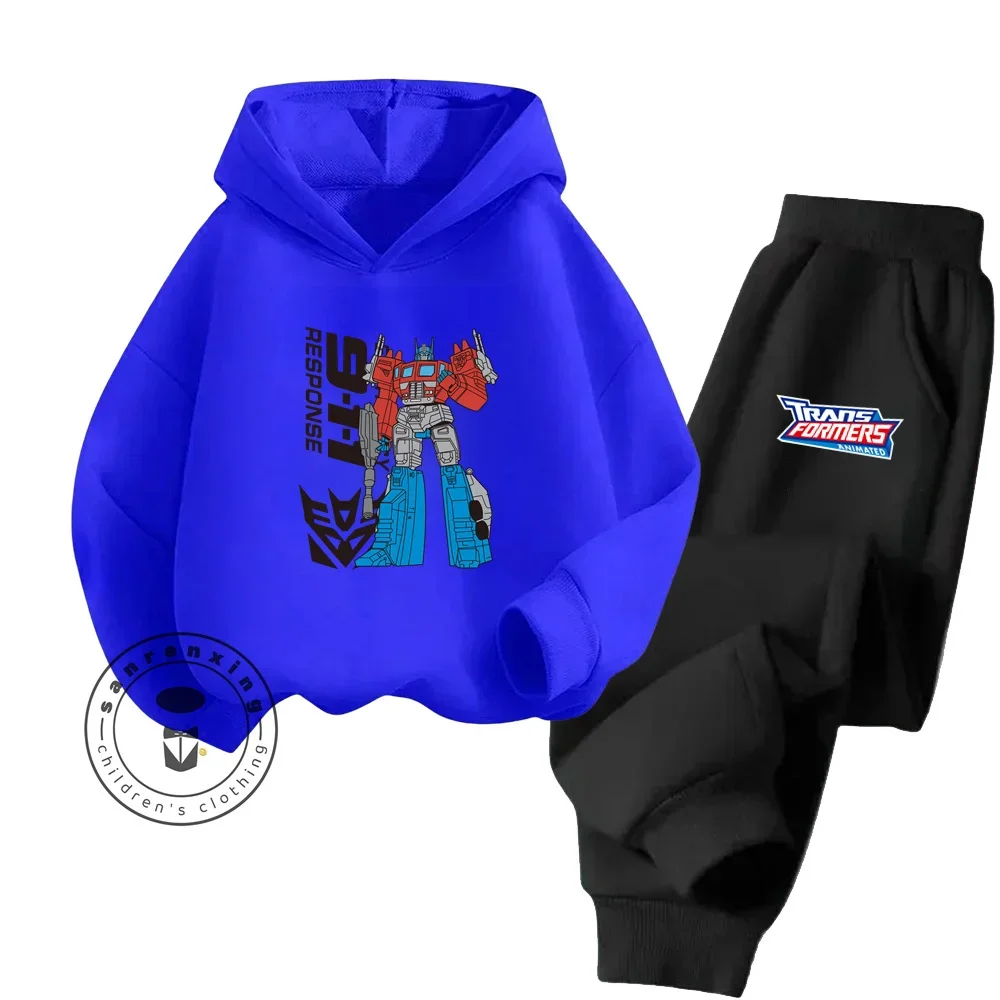 

2024 Spring Fall Cotton Hoodie Set for Children Boys and Girls Cartoon Animation Transformers Elastic Hip Hop Fashion Hoodie Set