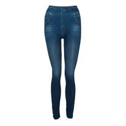 High Waist Faux Denim Print Leggings Women Sexy Skinny Pencil Pants Tummy Control Seamless Shapewear Trousers Leggings Pants