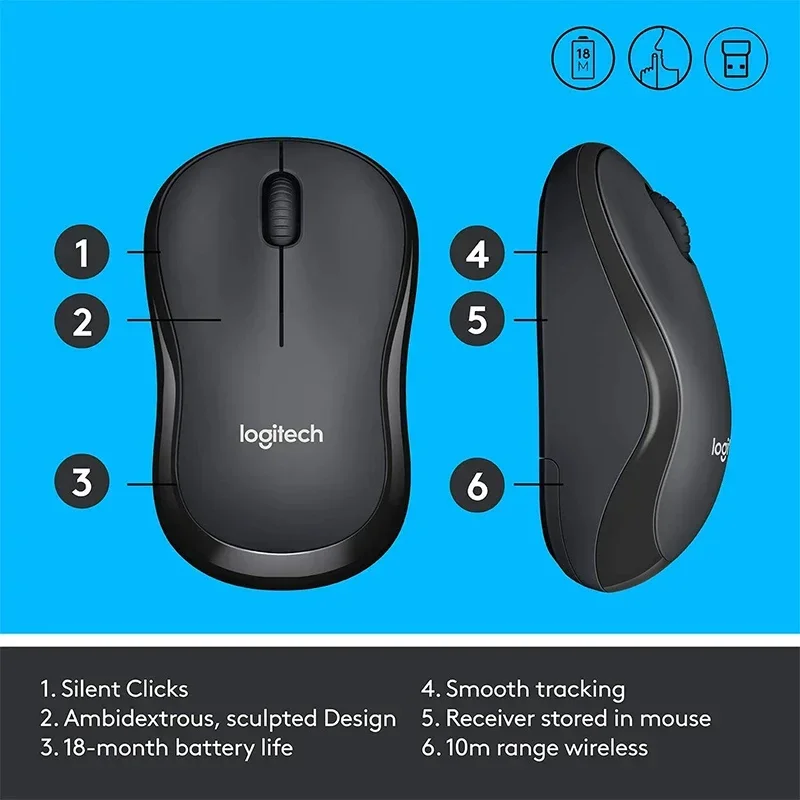 Logitech M220 SILENT 2.4 GHz Wireless Mouse with USB Receiver 1000 DPI Optical Tracking Compatible For PC Mac Laptop