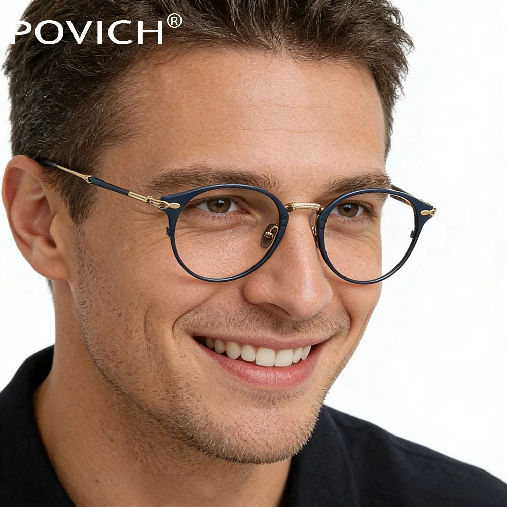 

Мужские очки POVICH, титановая оправа круглой формы, оправа для очков с диоптриями, оптические линзы, модные ретро-очки для женщин M3112