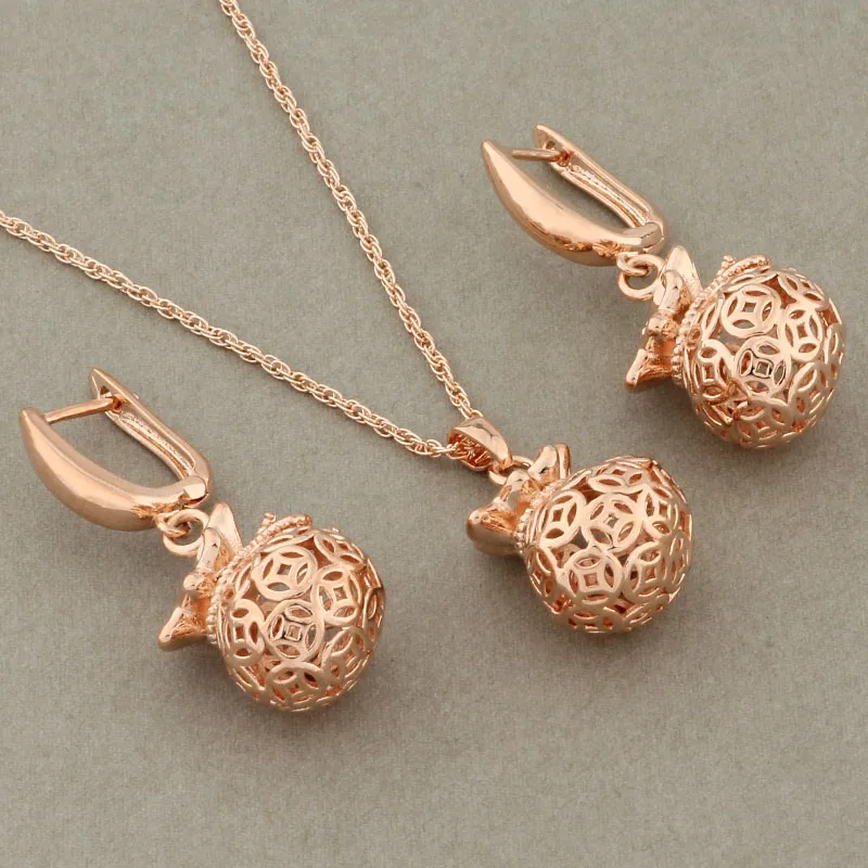 Vintage 585 Rose Gold Color Jewelry Sets For Women Original And Funny Sets Hollow Wedding Luxury Quality Jewelry