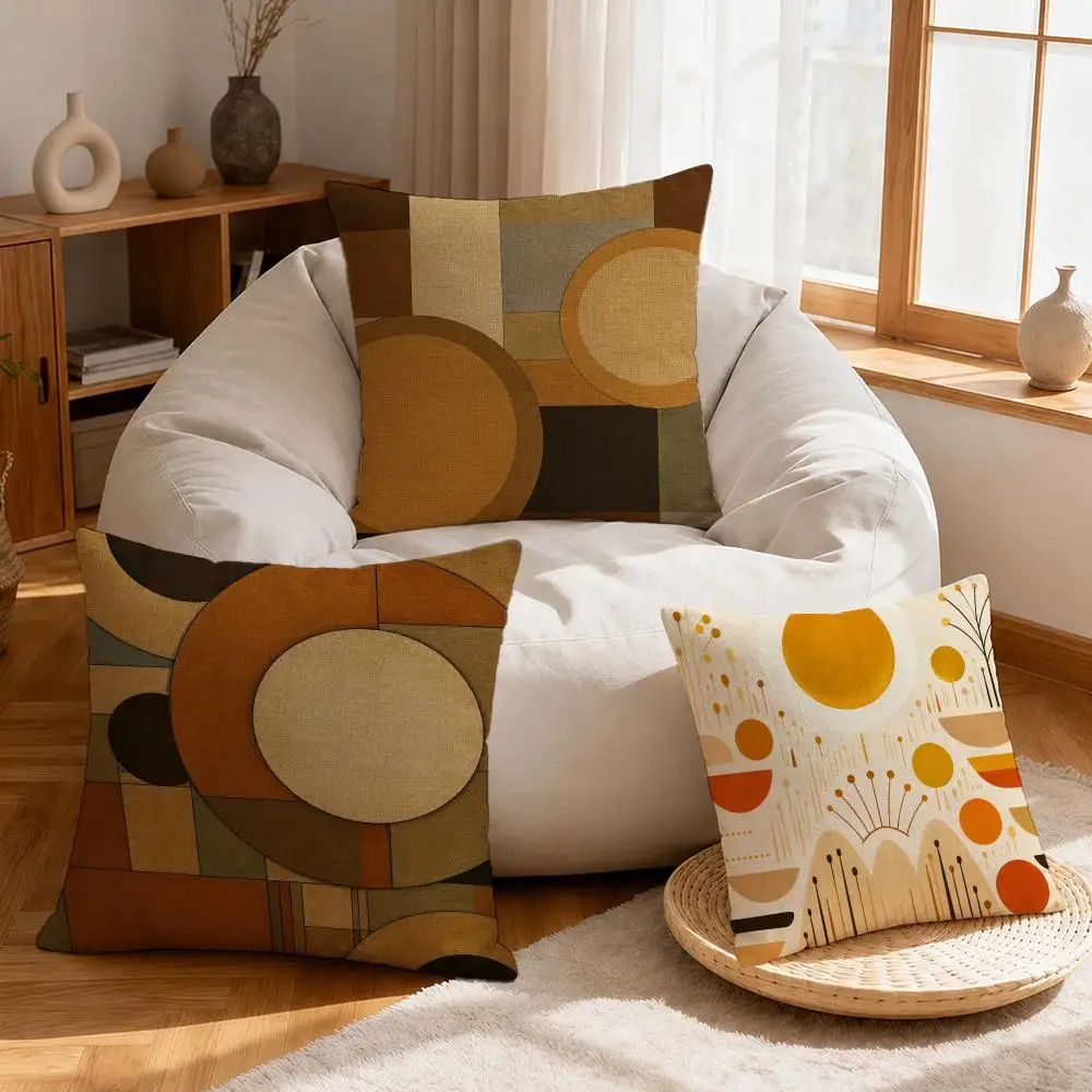 Abstract Sun Rainbow Mountain Geometric Cushion Cover Linen Anti-Mite Antibacterial Cushion Cover Invisible Zipper Sofa Decor