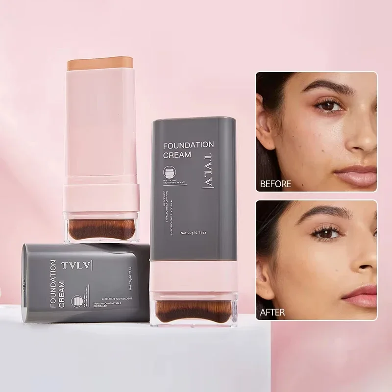 Stick per fondotinta viso con pennello, correttore a luce umida in velluto, copertura totale, controllo dell'olio, correttore per occhiaie, trucco viso