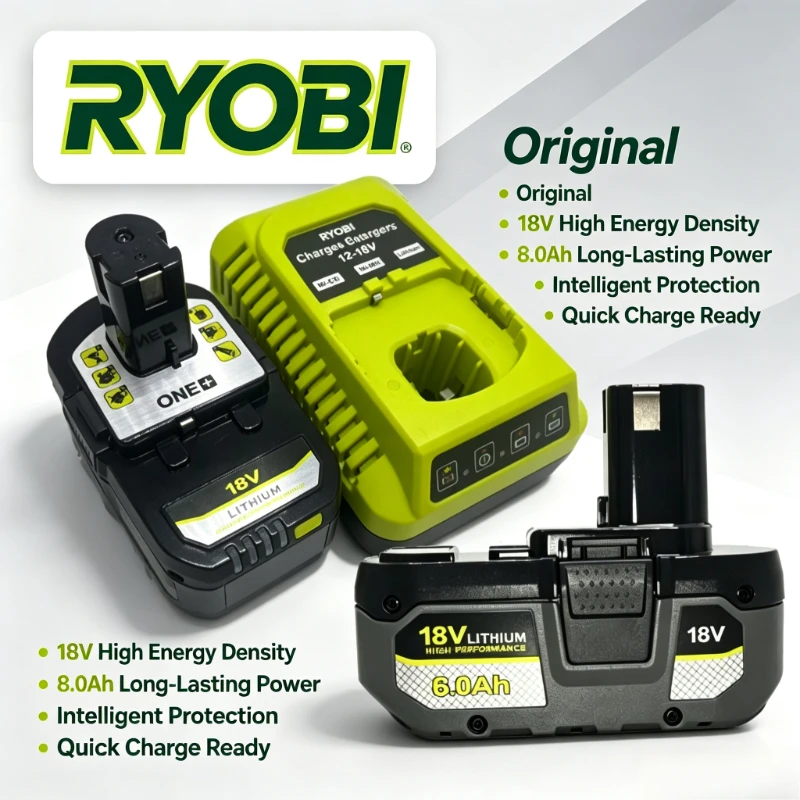 RYOBI Original 18V 8.0Ah Lithium‑ion Battery Compatible With P215 Drill Driver P235 Impact Driver Power Tool Replacement Pack