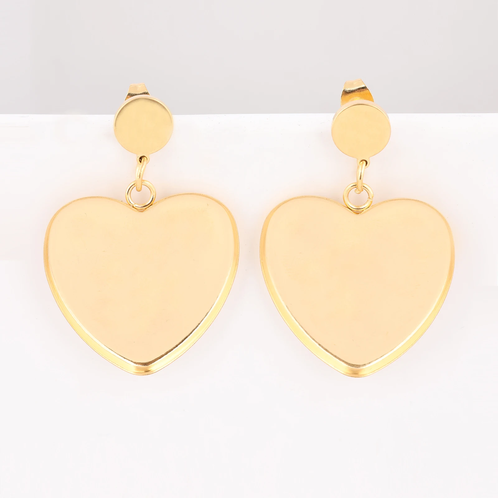 

6pcs Stainless Steel Rose Gold Plated Fit 25mm Heart Cabochon Earring Base Setting Blanks Diy Post Earring Bezel Studs Findings