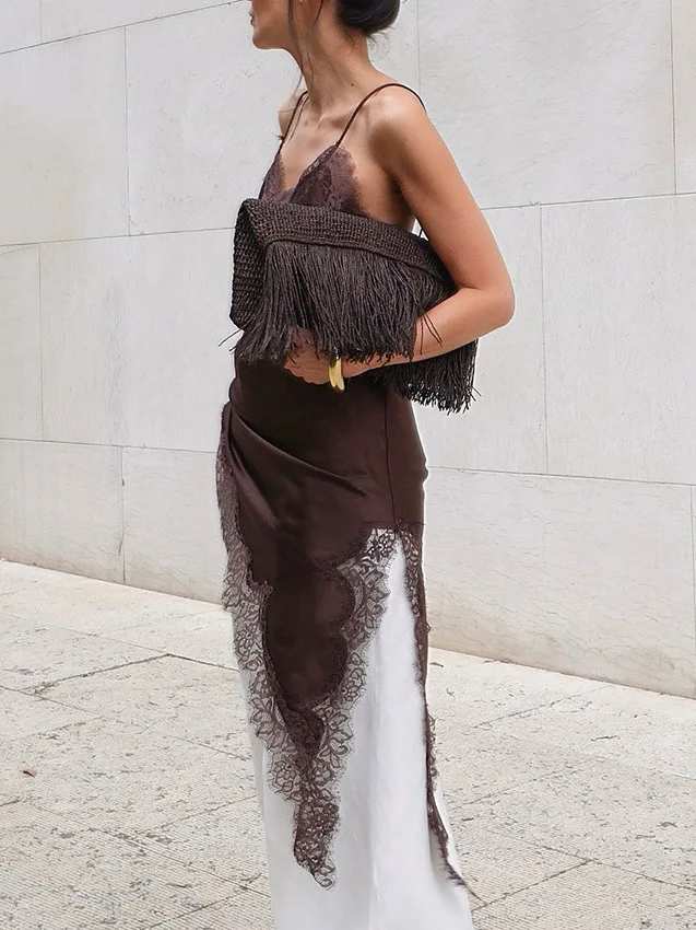 2025 Autunno Inverno Nuovo Sle Lace Slit Design Sensation Dr Superficie in raso Csole Dr Vita alta Lunghezza caviglia Abbigliamento casual