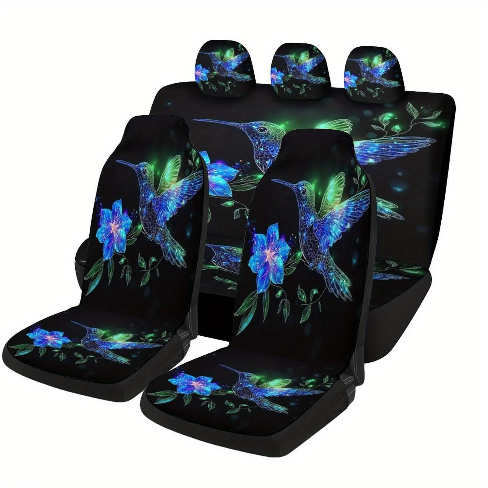 

Luminous Hummingbird Themed Car Seat Cover Set For 2 Front Seat And Rear Fashion Novelty Car Protector Cove