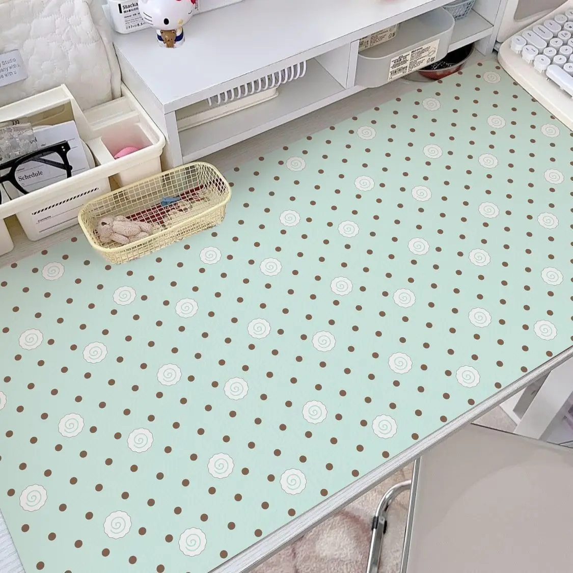 Leather PU Desk Pad Protector Pink Fish Board Cute Wave Point Y2K Mouse Pad Office Desk Mat Waterproof Non-Slip Desk Blotter Pad