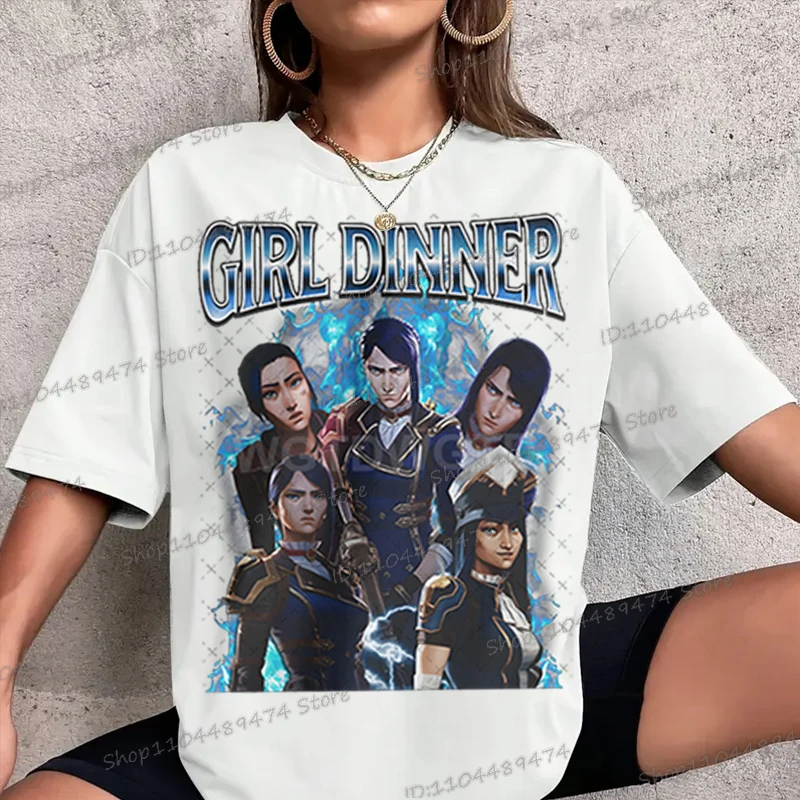 

Caitlyn Arcane Girl Dinner Vintage T Shirts Anime Fans Gift League of Legends Anime Lol Apparel Caitlyn Arcane Streetwear Tshirt