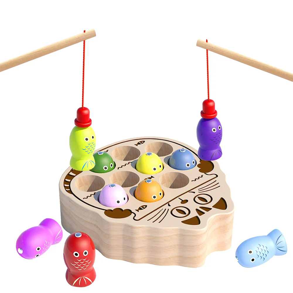 Children\'s Wooden Fishing Toys Magnetic Fishing Game Montessori Intellectual Playsets Fine Motor Skills Training Boys Girls Gift