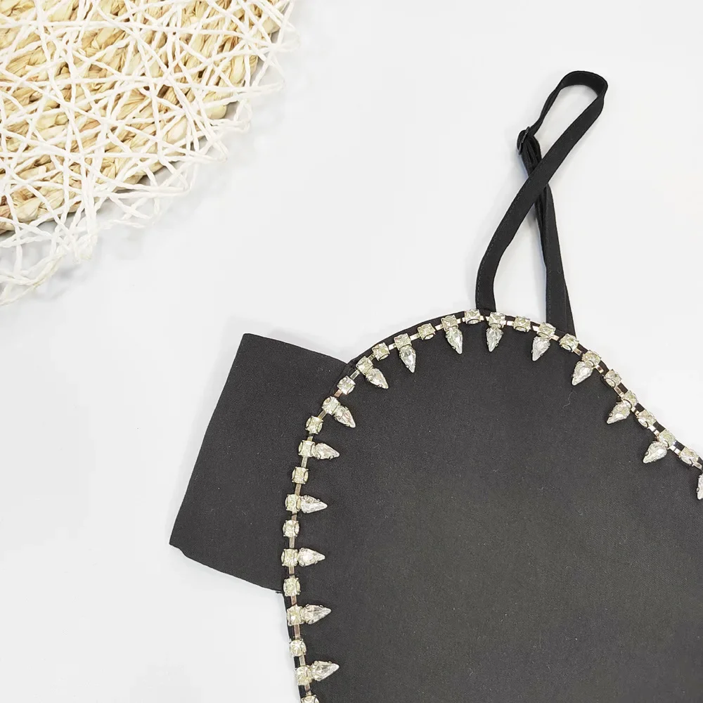 Cupnaya strass coeur forme femmes Sexy noir court haut court Corset été boîte de nuit DJ danseur Bustier sans coussinet de soutien-gorge