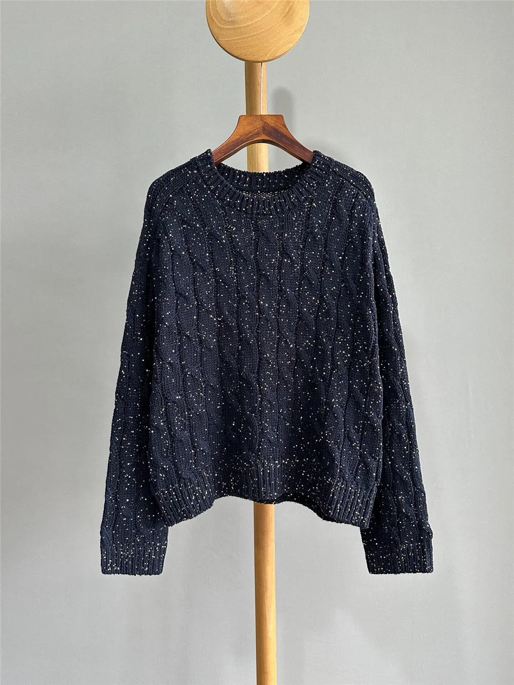 Pull ouvert en tricot à paillettes à manches longues pour femmes, pull ample décontracté, automne hiver